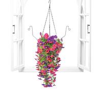 Artificial Hanging Flower Plant Basket - Hanging Flowers and Plants Patio | Artificial Hangable Flower with Basket | Hangable Planter with Flowers | Faux Floral Decor for Balcony Hotel Garden