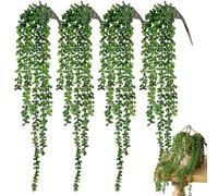 Artificial Hanging Plants - Hanging Artificial Plants Indoor, 4-Piece Faux Chlorophytum Set with Lifelike Variegated Leaves, Decorative Silk Plant, Indoor Foliage, Garden Decor for Brightening Home
