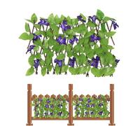 Artificial Hedge - Expandable Faux Ivy Privacy Fence, Expandable Garden Trellis with Purple Flowers Decorative Privacy Screen for Balcony Patio Backyard Wall Staircase Outdoor Greenery Decor 100x10cm