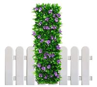 Artificial Hedge - Expandable Garden Fence, Faux Ivy Leaf Privacy Screen with Purple Flowers | Decorative Expandable Trellis Panels for Backyard, Balcony, Patio, or Wall | Outdoor Greenery Fence