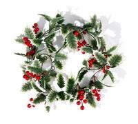 Artificial Holly Leaves Vine Garland Red Berries Wreath Hanging Ornament For DIY Xmas Tree Home Party Decors(A(not light))