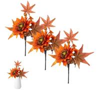 Artificial Maple Leaves Branches - 3pcs Silk Fall Flowers Decor | Orange Fake Autumn Plants For Fireplace, Table, Farmhouse, Bathroom | Thanksgiving & Wedding Decoration