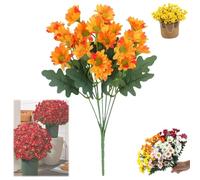 Artificial Outdoor Sunset Mums Flowers - UV Resistant, Waterproof, Windproof, Look Real Funsdecor Artificial Sunset Mums, Flower Daisy with Eucalyptus for Fake Fall Full Vibrant(Orange,10Pcs)