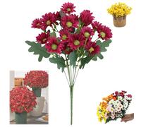 Artificial Outdoor Sunset Mums Flowers - UV Resistant, Waterproof, Windproof, Look Real Funsdecor Artificial Sunset Mums, Flower Daisy with Eucalyptus for Fake Fall Full Vibrant(Red,10Pcs)