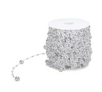 Artificial Pearl Bead Chain Roll | 30 Meters 8mm & 3mm Pearl Strand for Wedding Bouquet/Party Decoration/Flower Wreath | Reusable Trim String with Glossy Shine (Plata)