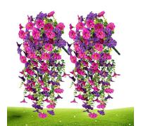 Artificial Petunia - Silk Fake Flowers for Long-Lasting Decorative Display, Weatherproof 2-Piece Arrangement with Realistic Vibrant Petals, Everlasting Plants for Porch Garden Planter Pot Walkway Vase