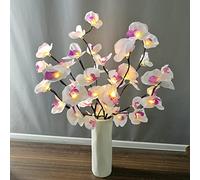 Artificial Phalaenopsis Luz de Rama LED Orquídea Ramas Luminosas Luces de Cuento de Hadas Ramas de Sauce Lámpara Decorativa Luces para Fiestas Casa DIY Arte Floral Decoración (Morado blanco 2 piezas)