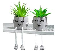 Artificial Plants Indoor with Emotional Cement 2PCS Fake Plants with Hanging Leg Small Cute Succulent for House Office Bedroom Living Room Table
