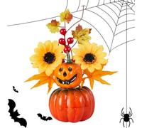Artificial Pumpkin, Fall Decor, 9.06x6.69x3.54 Inches Tabletop Ornament, Miniature Autumn Display with Sunflower Accent, Rustic Indoor Decoration for Bathroom Kitchen Mantel Porch Corner Bedroom Use