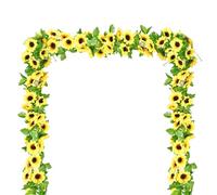 Artificial Sunflower Garland 4PCS 7.54ft Realistic Silk Sunflower Vine Hanging Faux Garland with 12 Flower Head and Green Leaves for Wedding Party Home Office Decor