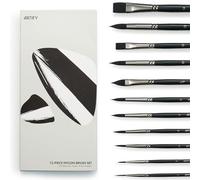 ARTIFY Art Supplies - Juego de 12 Pinceles de Nailon Sintético para Acuarela, Pinceles Sintéticos para Pintura de Acuarela, Acrílico, Gouache y Pintura al Óleo Incluye Redondo, Plano, Puntiagudo