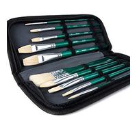 ARTIFY - Juego de 10 Pinceles de Pintura para Cabello de Cerdo con una Funda de Transporte para Pintura al óleo, Acuarela y Gouache, para niños y Adultos, Principiantes y Profesionales, Verde