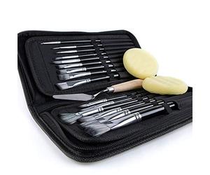 Artify Juego de 15 Pinceles Profesionales de Pintura Acrílica Óleo y Acuarela Gouache Incluye Estuche de Transporte Desplegable, Espátula y 2 Esponjas para Artistas,Principiante-Negro