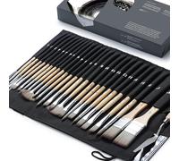ARTIFY Pinceles Pintura Acrilica Profesionales, 25 Piezas Juego de Pinceles de Nylon Premium con Rollo Organizador y Espátula para Acrílico, Óleo, Acuarela y Gouache,No Pierden Pelo