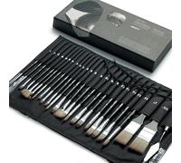 ARTIFY Pinceles Pintura Acrilica Profesionales, Serie Expert, 26 Piezas Juego de Pinceles de Nylon Sintético con Rollo Organizador y Espátula para Acrilica, Gouache, Óleo, No se Desprende (Negro)