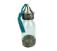 ARTIGIANATO VULCANO Botella marroquí de cristal con decoración de metal cincelado a mano