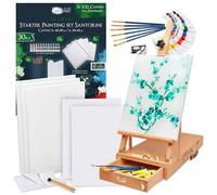 Artina 30pc Set Pintura Acrílica Santorini & Caballete Le Mans - Kit Pintura con Lienzos, 12 Colores, Pinceles y Caballete Madera de Haya con Cajón Utensilios de Pintura - Set Pintura Artista