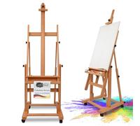 Artina caballete de pintura profesional de estudio con ruedas para lienzos | madera de haya maciza para hasta 210cm de horizontal plegable bastidor Verona