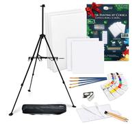 Artina - Kit de pintura 24 piezas con caballete de aluminio plegable “Paris” + 5 lienzos (kit “Córcega”) - Set de acrílicos, pinceles y bastidor para iniciación y artistas aficionados, portátil