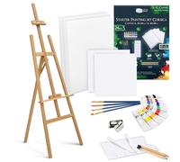 Artina - Kit de pintura 24 piezas con caballete de madera regulable 150cm FSC® + 5 lienzos set Corsica - Set de acrílicos, pinceles y accesorios para iniciación y artistas aficionados