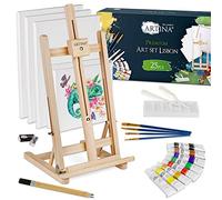 Artina Set de 25 piezas Premium Lisbon con caballete de mesa - Set de pinturas acrílicas para artistas con bastidores, pinturas y más Caballete de pintura de madera de haya con certificación FSC