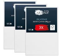 Artina Set de 3 Lienzos para Pintar 100% Algodón con Bastidores de Madera | 40x60cm blanco tela con FSC® Canvas para Lienzo pintura acrílica bastidor óleo material Akademie