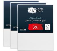 Artina Set de 3 Lienzos para Pintar 100% Algodón con Bastidores FSC® Canvas | 70x90cm blanco Madera Tela para Lienzo pintura acrílica acrílico óleo preparado Akademie