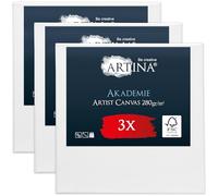 Artina Set de 3 Lienzos para Pintar 100% Algodón con Bastidores FSC® Canvas | 80x80cm blanco Madera Tela para Lienzo pintura acrílica acrílico cuadrados preparado Akademie