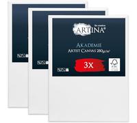 Artina Set de 3 Lienzos para Pintar 60x80 cm - 100% Algodón 280g/m² - Lienzo Blanco para Pintar con Bastidores de Madera FSC® Canvas Tela Akademie