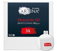 Artina Set de 3 Premium 3D Lienzos para Pintar 25x25 cm - 100% Algodón 380g/m² - FSC® Canvas Lienzo Pequeño con Bastidores Estables de Madera - Lienzo Blanco Preestirado Tela para Pintar