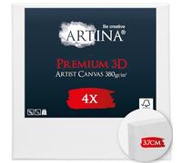 Artina Set de 4 Premium 3D Lienzos para Pintar 30x30 cm - 100% Algodón 380g/m² - FSC® Canvas Lienzo Pequeño con Bastidores Estables de Madera - Lienzo Blanco Preestirado Tela para Pintar