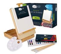 Artina Set de pintura con 28 piezas en maletín de arte Florenz - 18 pinturas acrílicas à 12 ml, bastidor, pinceles y más - Kit Premium con caballete de madera plegable