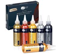 Artina Set de Pinturas Acrílicas Metalizadas 6x150ml Metallic Crylic - Colores Acrílicas Metálicos Vibrantes en Dorado, Plata, Bronce, Cobre con Brillo Metálico -Papel Madera Papel Lienzo