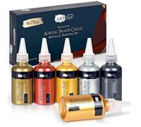Artina Set de Pinturas Acrílicas Metalizadas 6x75ml Metallic Crylic - Colores Acrílicas Metálicos Vibrantes en Dorado, Plata, Bronce, Cobre con Brillo Metálico -Papel Madera Papel Lienzo