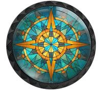 Artinhand Paquete de 4 pomos redondos de vitral retro con brújula para armarios, tiradores de cajones negros, manijas de puerta de armario, accesorios para armarios de cocina y baño