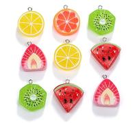 ARTISAMILY Colgantes de resina de frutas, fresa, naranja, sandía, plátano, llavero, encanto, fruta, alimentos, aretes colgantes para collares, pulseras, joyas, manualidades, Metal no precioso., Sin