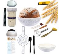 ARTISAN ACRE Suministros para hornear pan de masa madre, 22 piezas, kit completo de iniciación de masa madre con tarro de 10 pulgadas, cesta redonda de prueba de pan Banneton, kit de masa madre,