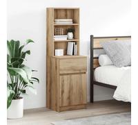 Artisan Oak Nightstand with Storage Shelf & Drawer, 39x35x125 cm Engineered Wood Bedside Table for Bedroom, Living Room, Stable & Durable Modern End Table with Wall Mounting Kit