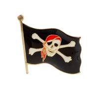 Artisan Owl Bufanda roja Jolly Roger con espina cruzada en la bandera pirata solapa sombrero pin, Metal, Sin gemas.