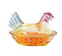 Artisan Poultry Basin, Hen on Nest Glass Dish, 5.5 Inches Dessert Bowl with Textured Build, Premium Pressed Glass Ornament, Decorative Centerpiece with Realistic Design Fruit Bowl for Wedding Home