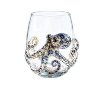 Artisanal Blue Ringed Octopus Glassware, 3D Octopuses Stemless Wine Glasses, Coastal Home Bar Accessories, Unique Ocean Lover Gift (5 (3D))