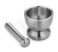 ArtisanShow Trituradora de píldoras doble de acero inoxidable 18/8, apta para alimentos, mortero y pedestal, juego de pedestal, cuenco para pesto en polvo, ajo, prensa, hierbas, picadoras