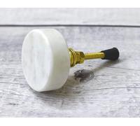 ARTISNO Manija redonda de mármol y latón - Juego de 6 manijas decorativas redondas blancas para cómoda con tornillo de latón | Manija moderna y vintage para muebles de cocina, armario, puerta y cajón