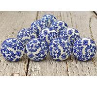 ARTISNO Pomos de cerámica coloridos azules para armarios de cocina, armarios de baño, aparadores, cajones, baúl hecho a mano, juego de 10 (diseño b)