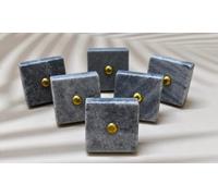 ARTISNO Square Marble Brass Knob, Modern Cabinet Knob, Decorative Hardware, Furniture Hardware, Cabinet Handles, Dresser Pull (Grey), Set-6