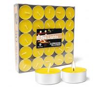 Artisoul 50 velas de té sin aroma, color amarillo, 4 horas de combustión, diámetro de 3,8 cm, ideal para decoración de mesa, restaurante, iglesia y Pascua, celebraciones y ambiente acogedor