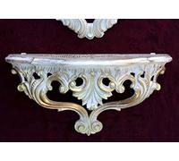 Artissimo Consola de pared barroca, consola antigua, estante de pared, consola de espejo, color blanco y dorado, 38 x 20 x 16 cm, estante vintage retro Repro