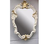 Artissimo Espejo de Pared Ovalado Vintage de Baño - Antiguo Marfil Dorado Beige Rococó Estilo Retro 49 x 33 cm, Maquillaje Barroco C443