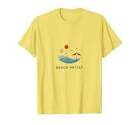 Artista de Playa: Logotipo de Escena Costera Serena con Paraguas Camiseta, Hombre, Limón, L