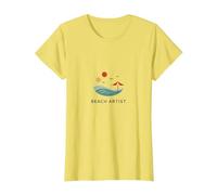Artista de Playa: Logotipo de Escena Costera Serena con Paraguas Camiseta, Mujer, Limón, XS